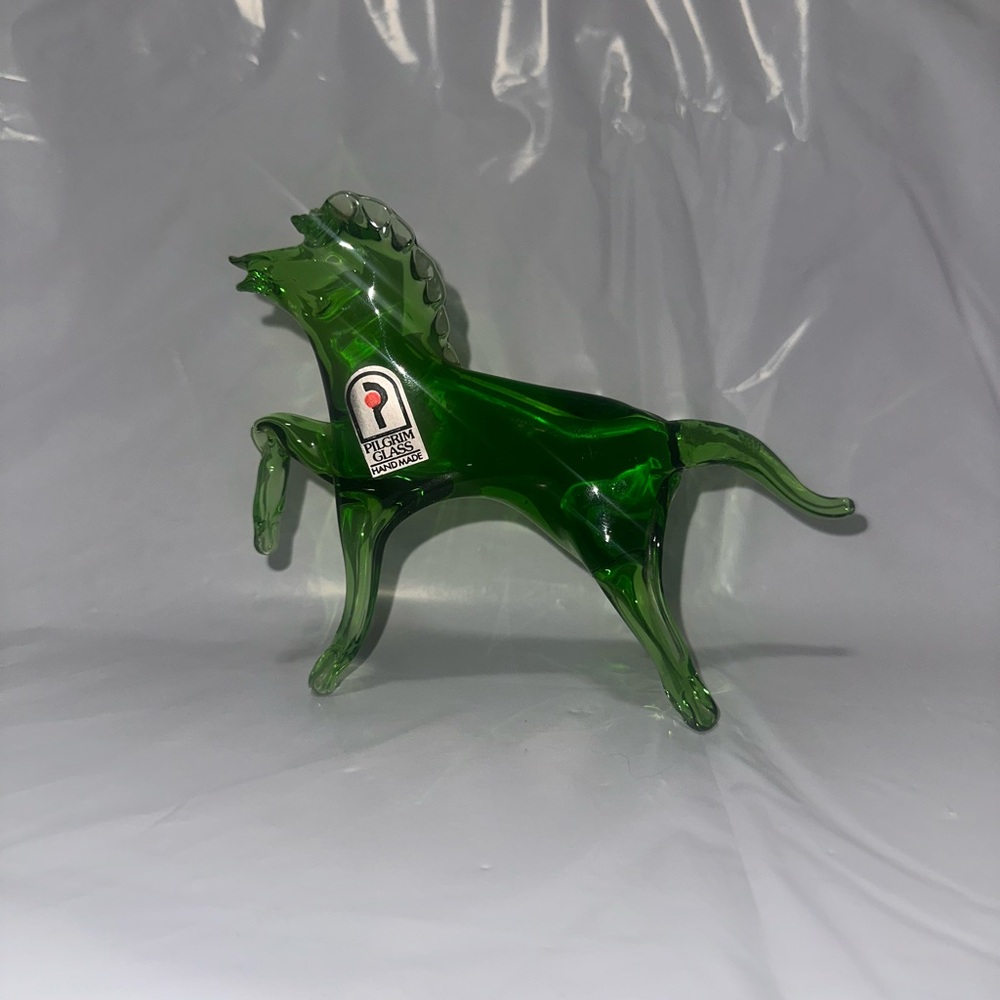 Vintage Pilgrim Glass Green Horse Figurine